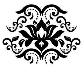 Oriental vector ornament with arabesques and floral black and white elements. Traditional classic ornament. Vintage pattern with arabesques