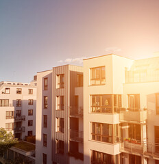 New modern architectural building house. The exterior of a Residental Building on sky background.