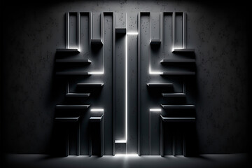 Dark strips with Illuminated parts,  concrete  creative wall,  generative ai geometric design 