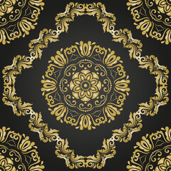Classic seamless vector pattern. Damask orient black and golden ornament. Classic vintage background. Orient pattern for fabric, wallpapers and packaging