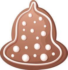 Christmas gingerbread bell. New Year's sweets. Sweet Christmas Traditional Cookie. Vector illustration of winter food. Transparent background png. Happy holidays flat style. Nice decorated biscuits.