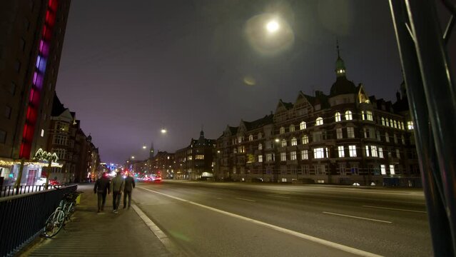 City traffic on street at night in Copenhagen