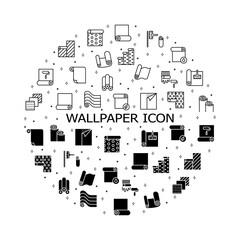Wallpaper flat line icons set. Paperhanging and wall paper rolls concept line symbols.Simple flat vector illustration for web site or mobile app.