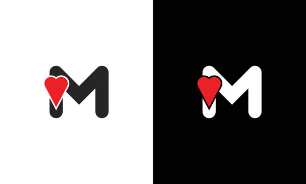 Logo Heart Letter M. Beautiful vector love logo design. Simple and Clean letter mark M with heart or love shape design logo concept.