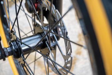 Fototapeta na wymiar Bicycle hydraulic disc brakes for folding bikes.