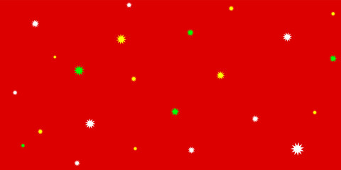 Red Christmas background theme background. Red background with green, white, and yellow sparkling dots or stars.