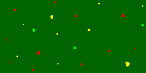 Christmas theme background. Green background with green, red, and yellow sparkling dots or stars.