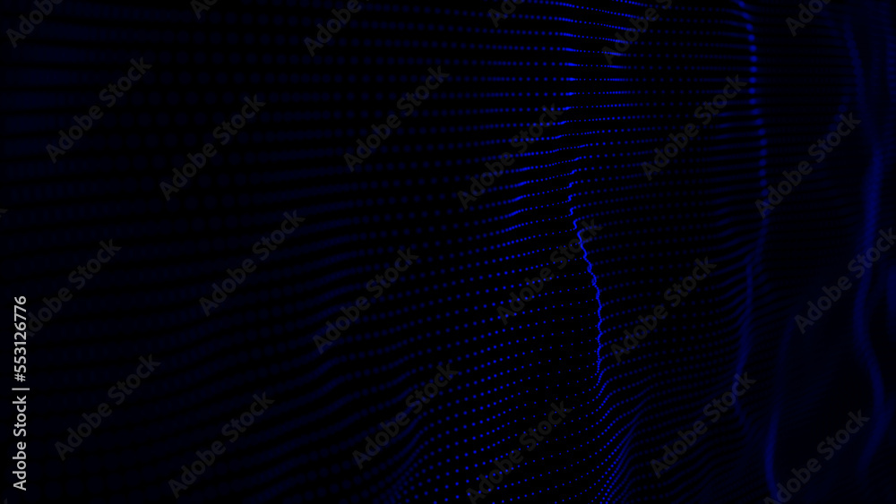 Poster Wave of dots and weave lines. Abstract background. Network connection structure. 3d rendering.