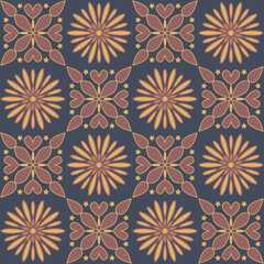 Dark stylish ceramic tile, square seamless pattern with ornate curlicues