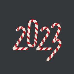Happy New Year and Merry Christmas.The numbers 2023 are in the form of a candy cane.An element of New Year's design.