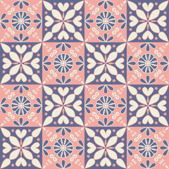 Square mosaic, ceramic tile design purple pink color, ornate arabic moroccan pattern, vector illustration