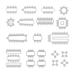 Conference, meeting table sets, seminar room, vector illustration
