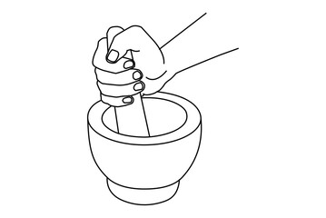 Kitchen mortar and right hand, vector illustration
