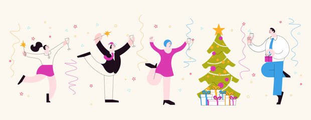 Horizontal banner template of Christmas office party.