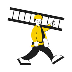 Professional male repair worker with ladder and hammer