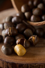 A lot of chestnuts on a wooden stake