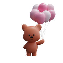 3d cute cartoon bear with balloons. 3d rendering.