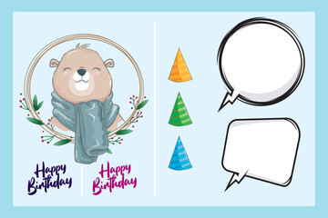 Set of cartoon animals. Cute Happy bear for Birthday Card