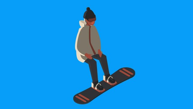 Isometric winter snowboarder with blue chromakey background. More elements in our portfolio.