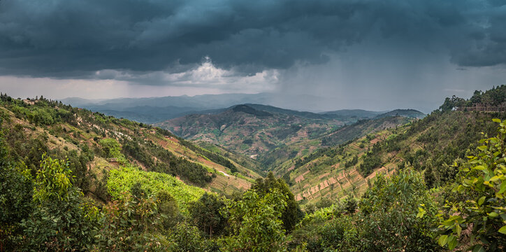 Storm on a hilly landscape on the Kigali-Kibuye road, Rwanda