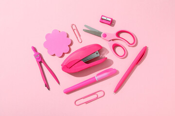 Concept of different stationery accessories, top view