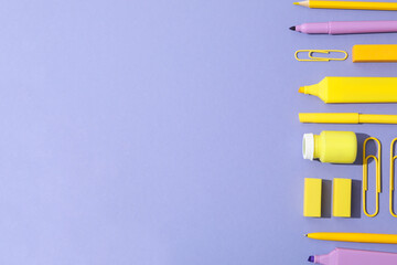 Concept of different stationery accessories, space for text