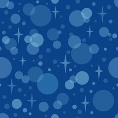 Vector pattern round spots and stars on blue background