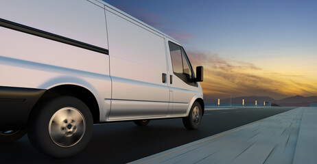 Van delivery on road at sunrise © jamesteoh.art