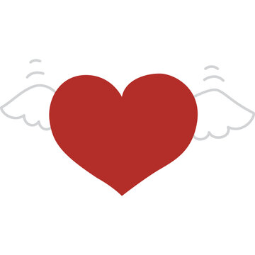 Heart with wings cartoon vector illustration. heart fly with angel wings in doodle style. hand drawn cute heart for decorating the wedding card for valentine's day and love concept.