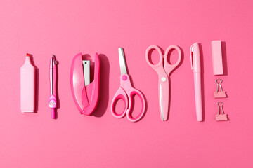 Concept of different stationery accessories, top view