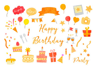 かわいい手描きの誕生日のイラストセット