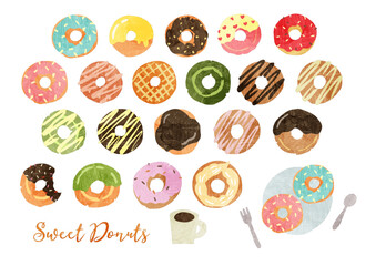 かわいいおしゃれな手描きのドーナツのイラスト