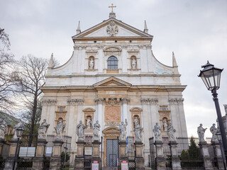 Fototapeta na wymiar exterior of historical church Kościół św. Apostołów Piotra i Pawła in krakokw old city