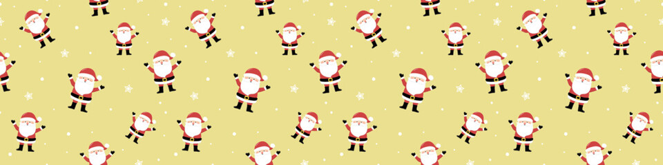 Christmas pattern with smiley Santa Claus. Xmas wrapping paper concept. Banner. Vector
