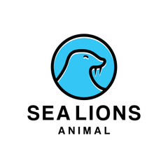Sea Lion Logo Animal Design Vector illustration fauna Mascot symbol emblem