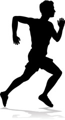 A Runner silhouette sprinter runner or jogger running track or jogging. Detailed person silhouette in outline. Man male athlete racing.