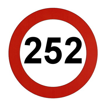 Illustration des Stra&szlig;enverkehrszeichens "Maximale Geschwindigkeit 252 Kilometer pro Stunde"	