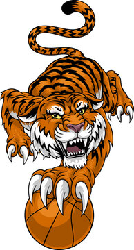 A tiger basketball ball team cartoon animal sports mascot