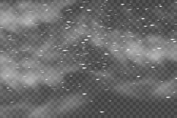 Snow texture. Christmas backdrop. Falling defocused snowflakes on transparent background.