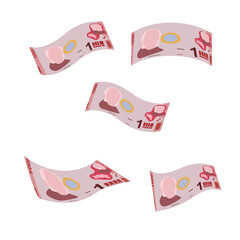 Costa Rican Colon Vector Illustration. Costa Rica money set bundle banknotes. Falling, flying money 1000 CRC. Flat style. Isolated on white background. Simple minimal design.