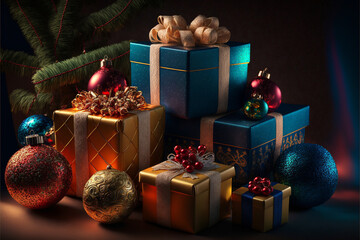 Fototapeta na wymiar Christmas gift box under tree AI generated