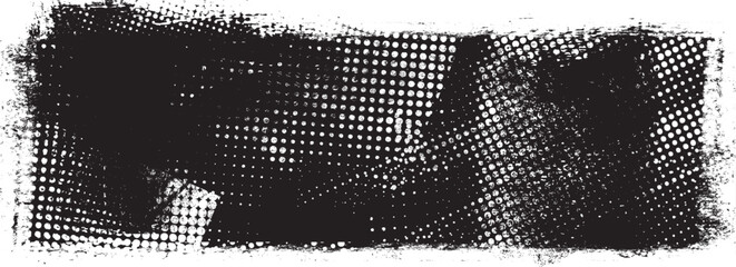 Glitch distorted geometric shape . Noise destroyed logo . Trendy defect error shapes . Glitched frame .Grunge textured . Distressed effect .Vector shapes with a halftone dots screen print texture.