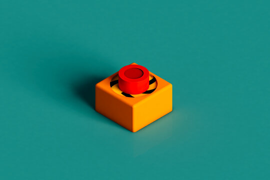 Three dimensional render of push button lying against green background