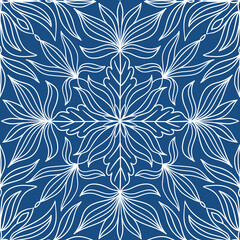 Abstract east oriental seamless pattern in hand-drawn style. Seamless background with flowers and leaves. Fabric and tile design, boho motif. Vector illustration.