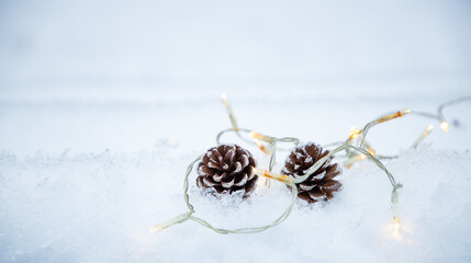 christmas decorations in snow holiday card
