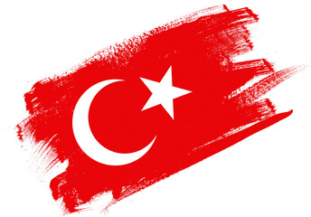 Abstract paint brush textured flag of turkey on white background - obrazy, fototapety, plakaty