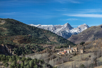 Idyllic Pyrenees Mountain Landscape With a Small Village