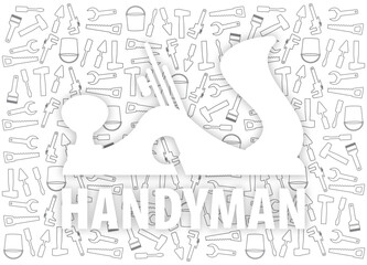 Handyman Tools pattern. Corporate web site elements & background. Vector graphics for fixing, plumbing, renovation tools in trendy line style.  White jointer and  Handyman with shadow. EPS10.