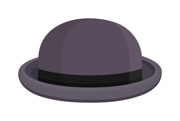Classic men felt hat with round edges, British gentleman headdress, bowler hat. Cartoon vector isolated on white background