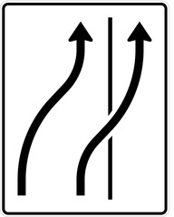 This sign indicates the end of a lanelanes. All the traffic in this lanethese lanes must merge into the adjacent lane. Direction Signs, road signs Germany